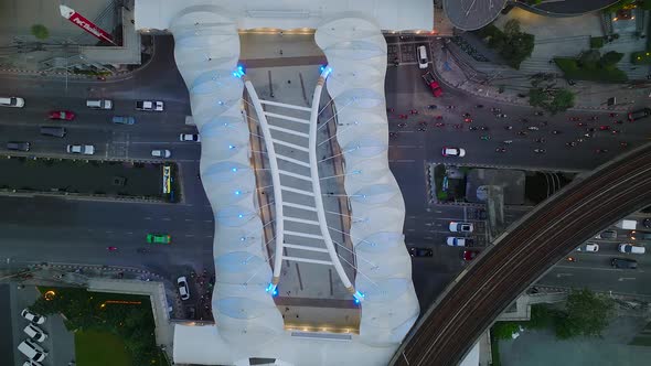 Aerial View of Skywalk Chong Nonsi Bridge in Sathorn Business District Bangkok Thailand