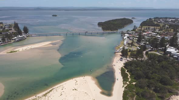 aerial approaching clip of the entrance bridge