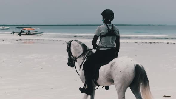 Horseback Riding on a Tropical Beach Along the Coast of Ocean Zanzibar