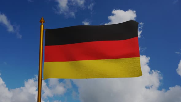 National flag of Germany waving with flagpole and blue sky timelapse