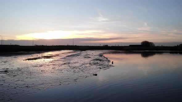 Beautiful Sunset Landscape In Crezeepolder Ridderkerk Netherlands -ing shot