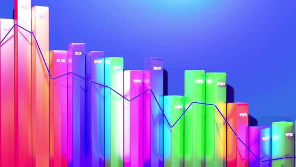 Abstract Looped Infographics Background with Multicolored 3d Bars on Blue Bg