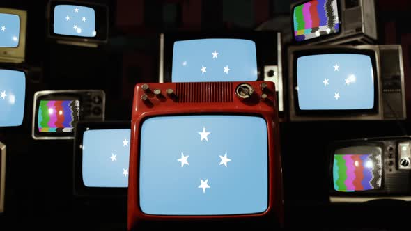 Micronesia Flag on Retro TVs.