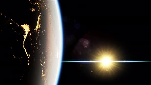 Space, Sun and Planet Earth at Night alt