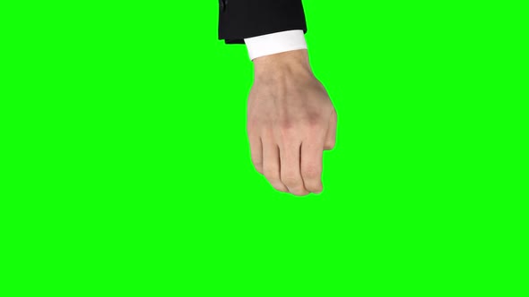 Man Hand in Black Jacket Performing 3x Swipe Up, Swipe Down at Tablet Screen Gesture. Chromakey
