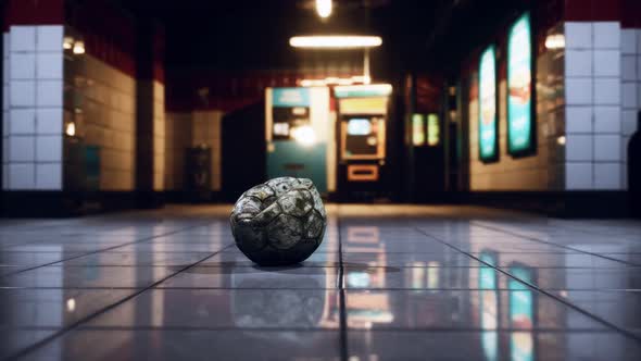 Old Soccer Ball in Empty Subway alt