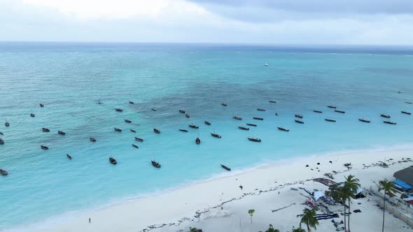 Aerial View of the Indian Ocean Near the Shore of the Island of Zanzibar Tanzania Slow Motion