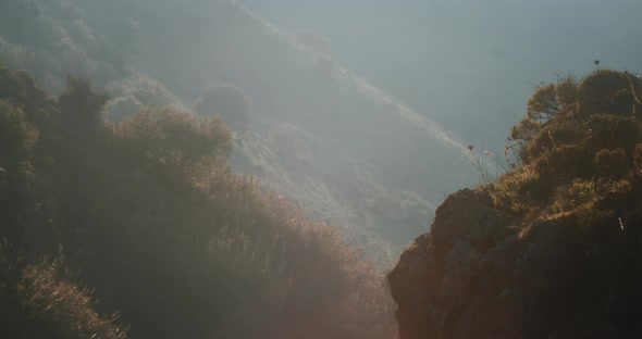 Dried mountain landscape at sunset