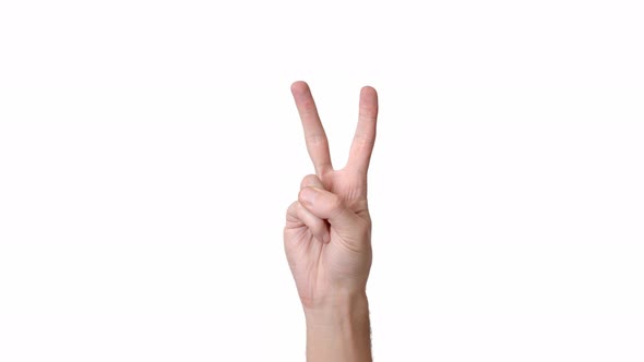 Human Hand on a White Background Isolate, the Person Shows Two Fingers. Place To Insert Text or