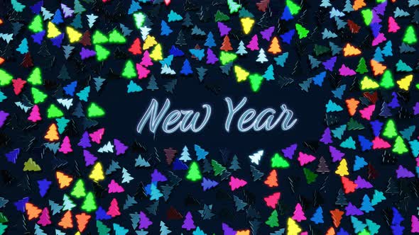 3D New Year's Looped Background with Inscription New Year and Garland Light Bulbs Like Christmas
