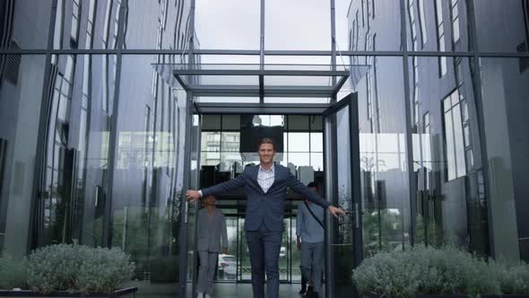 Successful Businessman Stand at Office Center Door