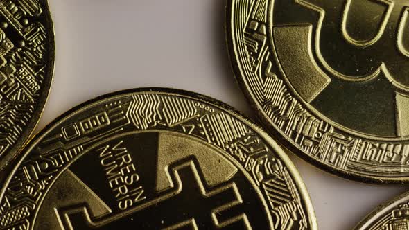 Rotating shot of Bitcoins 