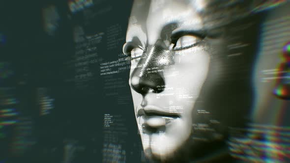 Programming Code And Digitized Human Face