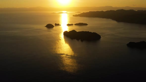 Sunrise Over the Sea in the Tropics., Top View. Sunrise Over Ocean. Philippines.