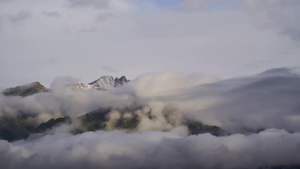 timelapse. the Sayan mountains. the foggy mountains of russia in siberia