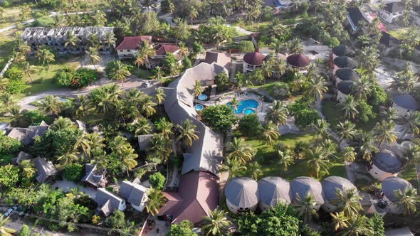 Aerial View African Tropical Beach Resort ThatchedRoof Hotels Pools Zanzibar