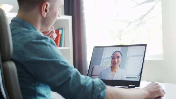 Colleagues have online call conversation via internet.