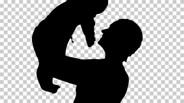 Silhouette boy with mom, Alpha Channel