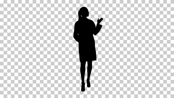 Silhouette Female doctor presenting something, Alpha Channel