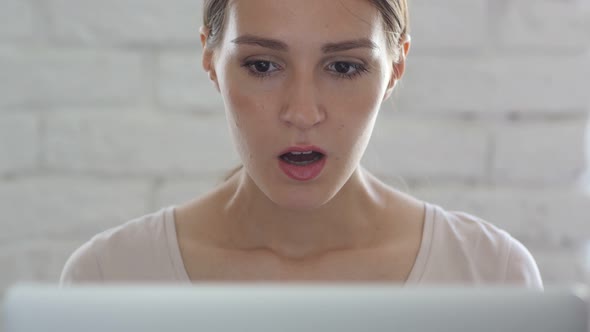 Shock, Surprised Woman in Loft Office