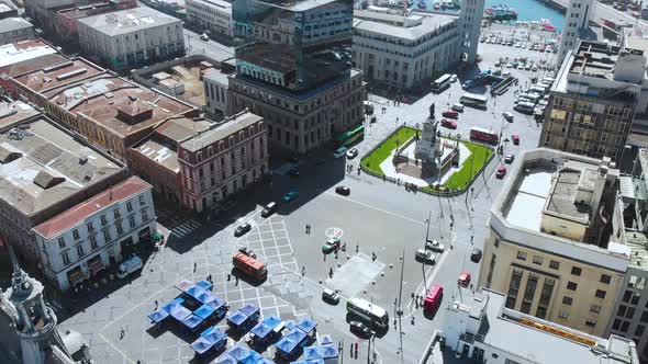 Square Sotomayor Plaza (Valparaiso, Chile) aerial view, drone footage