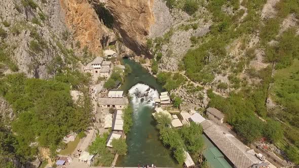 Aerial Shot Of Blagaj And Buna River, Bosnia And Herzegovina