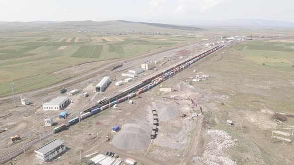 Samtskhe-Javakheti, Georgia - August 22 2021: Aerial view of Akhalkalaki railway station