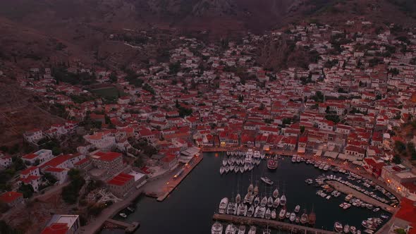 Aerial View of the Old Town on Hydra Island in Greece