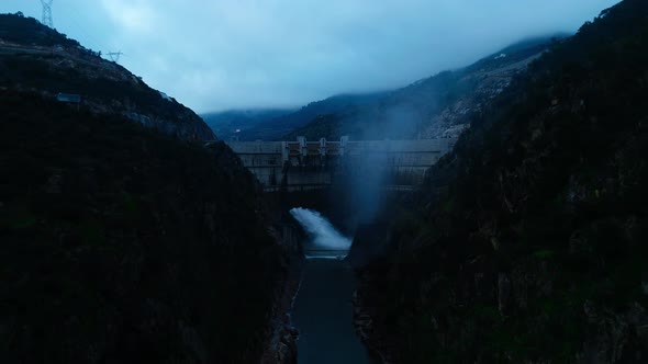 Aerial View of Water Discharge at Hydroelectric Power Plant