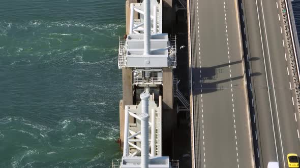 Close Up View of a Storm Surge Barrier Aerial View