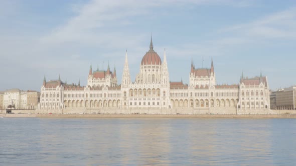 Parliament building of Hungary located on river Danube  and city of Budapest by the day 4K 2160p Ult