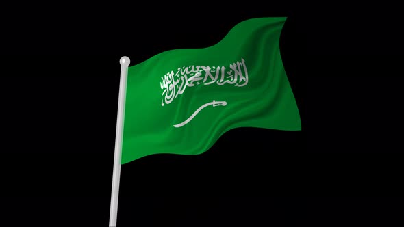 Saudi Arabia Flag Flying Animated Black Background