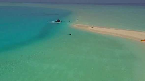 Aerial tourism of coastline beach by blue lagoon and sand background