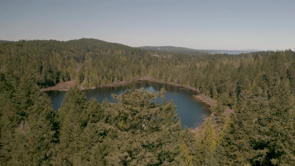 Aerial Drone View of beautifl Emily Lake in Texada Island British Columbia Canada, Sunshine Coast