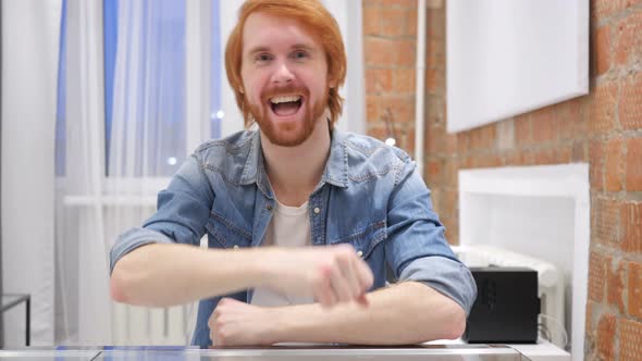 Beard Man Celebrating Success