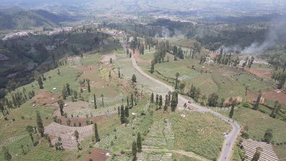 Aerial view of mountain with green scenery in Sindoro vulcano