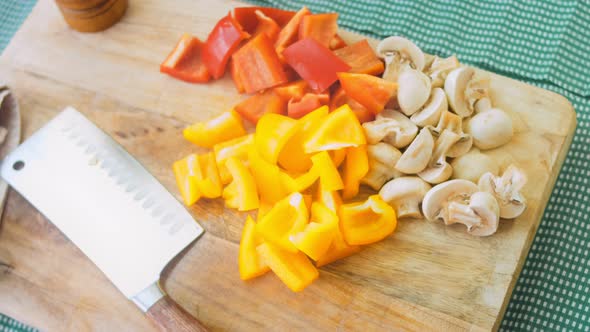 Shot on the Slider of Chopped and Fresh Vegetables