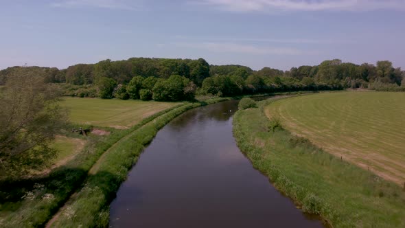 River Berkel in the Achterhoek flows through agricultural area, Gelderland, the Netherlands