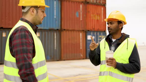 Multiracial Industrial People Working at Shipping Containers Port Terminal Freight Logistics