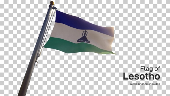 Lesotho Flag on a Flagpole with Alpha-Channel