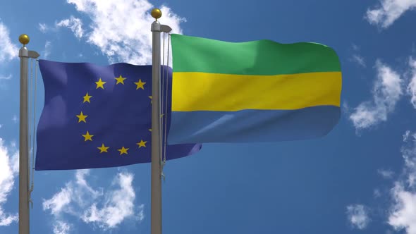 European Union Flag Vs Gabon Flag On Flagpole