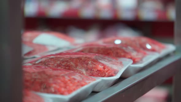 Raw Fresh Beef Meat on the Shelves of a Hypermarket