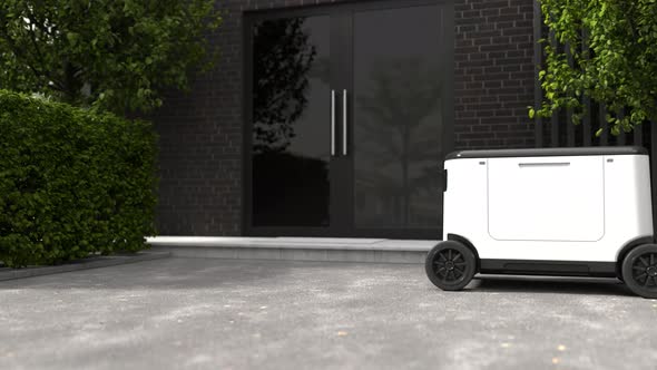 Delivery robot in front of the house