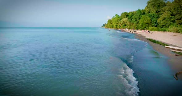 Waves Crashing on the Shoreline of Lake Erie in Ohio on a Hot Summer Day.