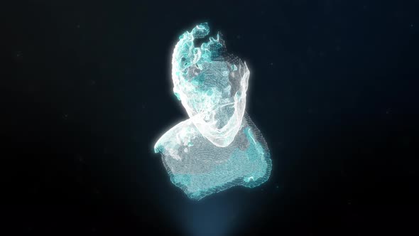 Futuristic neural network is developing the hologram of a human in a background alt