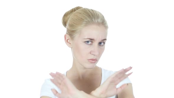 Stop, Rejecting Gesture, By Woman, White Background