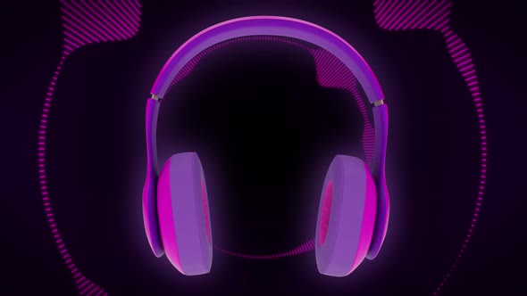 Pink Dj Headphones the Rhythm Dancing Against Glowing Neon Equalizer with Sounds