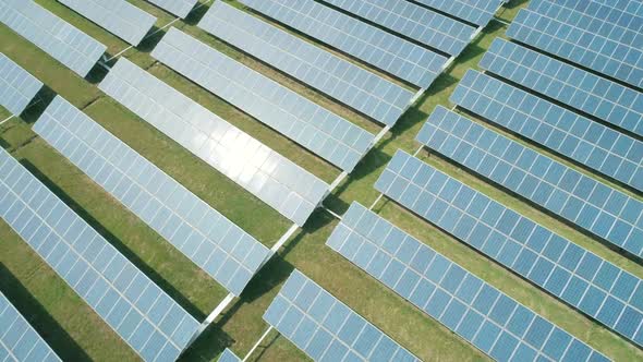 Aerial Tilt Shot of Solar Panels Farm Solar Cell