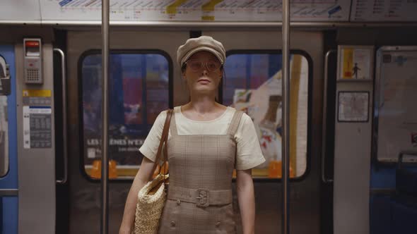 Young woman in a subway car