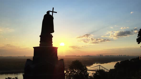 Kyiv, Ukraine : Monument To Vladimir the Great at Dawn in the Morning